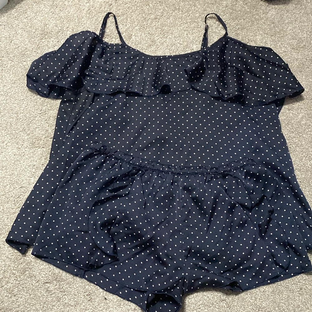 Victoria's Secret Navy Blue Polka Dot Ruffle Pajama Set